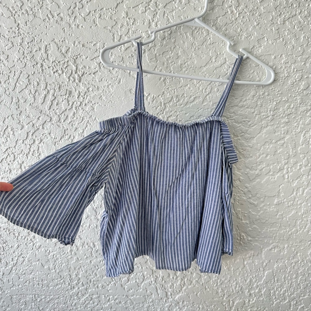 striped blue off the shoulder top